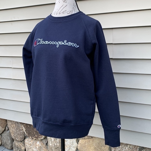 Nwot Champion Graphic Logo Crew Neck Sweatshirt - Navy - Picture 3 of 14